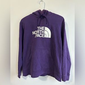 The North Face Men's Medium Pullover Hoodie Purple Sweatshirt White Logo